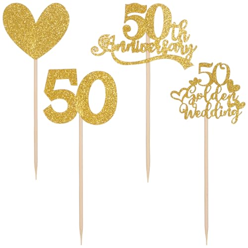 36 Pcs Golden 50th Anniversary Decorations,Ymapinc Gold Centerpieces for Table,Happy 50th Anniversary Cake Topper Cheers to 50 Years Table Centerpieces, Party Decorations for Cake Supplies