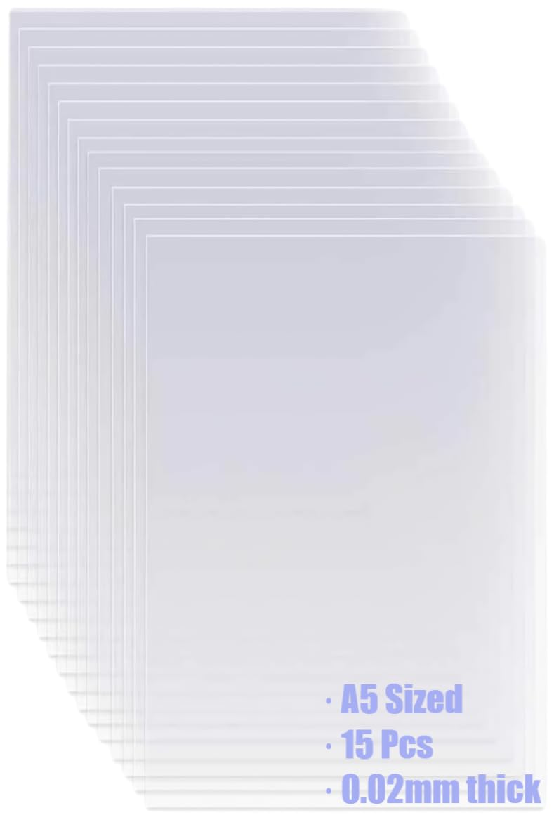 Pack of 15 Mylar Stencil Sheets A5 for DIY Crafts, 0.3 mm Transparent Sheets, Windmill Film, Screen Printing, Airbrush, Window Colour Craft Stencils for Cutting Individual Artwork, 5.8 x 8.3 inches