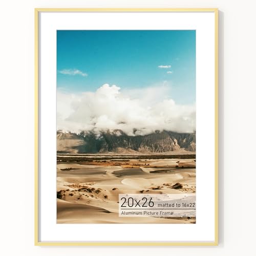 Acovy 20x26 Picture Frame, Aluminum Photo Frame Matted to 16x22, 20 x 26 Poster Frame with High Definition Tempered Glass, Metal Frame for Wall, Wall Hook Included