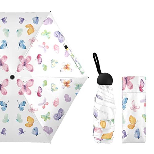 Qwthum Uv Sun Umbrella Travel Umbrella For 99% Uv Protection Windproof Rainproof Compact Folding Small Light Fashion Parasol For Men And Women Gift Butterfly #TOP1