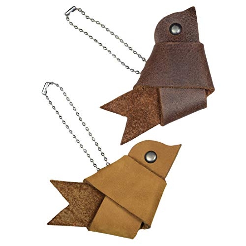 Porte-clés en cuir véritable colombe Hide & Drink, duo cadeau marron