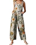 Acrawnni Women's Dungarees Vintage Floral Printed Loose Casual Baggy Sleeveless Overall Long Jumpsuit Playsuit Trousers Pants Romper