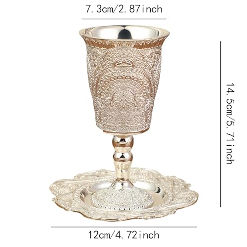 Kiddush Cup Coffee Mug with Saucer Drinkware Decor Embossed European Cocktail Cup Goblet for Festival Shabbat Jewish Hanukkah