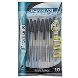 Promarx TC Ball Clear Stick Pens, Medium Point, Black, 10 Count (BP30-KR1P10-01)