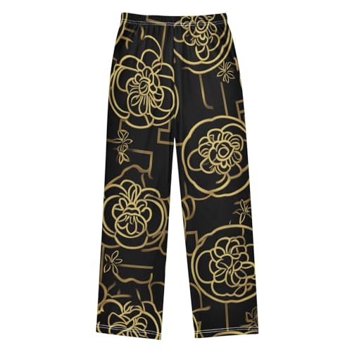 Golden Flowers Boys Long Pants Soft Trousers Elastic Waist Kids Lounge Bottoms with Pockets S-XL2
