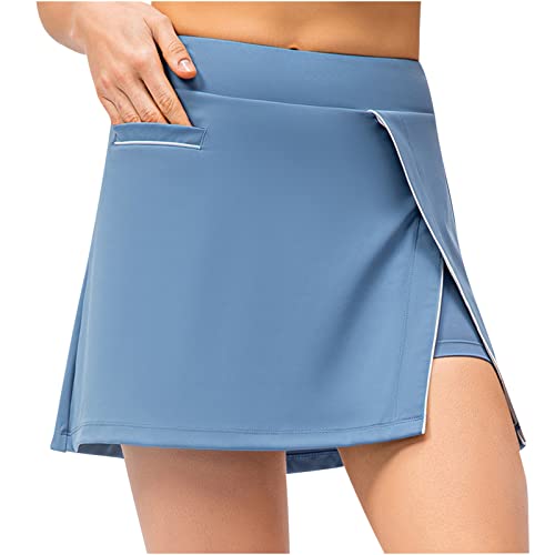 Falda de tenis para mujer con bolsillos cortos, falda atlética de golf, ropa deportiva, entrenamiento, correr, cintura alta, dobladillo dividido, minifalda, azul, M
