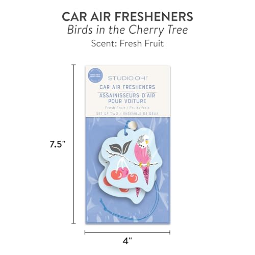 Image of Studio Oh! Birds in the Cherry Tree Set of 2 Hanging Car Air Freshener, Long-Lasting Fragrance, Odor Eliminator, Scented Car Accessory for Auto Interior, Decorative Air Freshener, 4 x 7.5 in