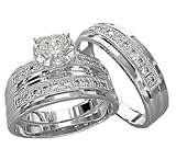 2.25 Ct Round Cut Diamond Wedding Band Trio Engagement Band Ring Set 925 Sterling Silver 14K White G