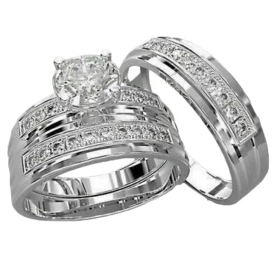 2.25 Ct Round Cut Diamond Wedding Band Trio Engagement Band Ring Set 925 Sterling Silver 14K White Gold Finish Anniversary Stacking Matching Gorgeous Promise Ring Gift For Couple #TOP22