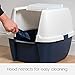 IRIS USA Cat Litter Box, Enclosed Litter Box with Front Door Flap and Scoop, Covered Kitty Litter Box with Handle and Buckles for Portability and Privacy, Navy/White