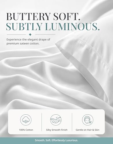 Image of LANE LINEN King Size Sheets Set - 450 Thread Count Long-Staple 100% Cotton Sheets, Naturally Cool & Durable for Everyday Use, 15 inch Deep Pocket Fitted Sheet with All-Around Elastic for Snug Fit - White