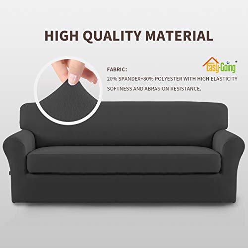 Easy-Going 2 Pieces Microfiber Stretch Sofa Slipcover – Spandex Soft Fitted Sofa Couch Cover, Washable Furniture Protector With Elastic Bottom Kids,Pet （Sofa, Dark Gray） #TOP2