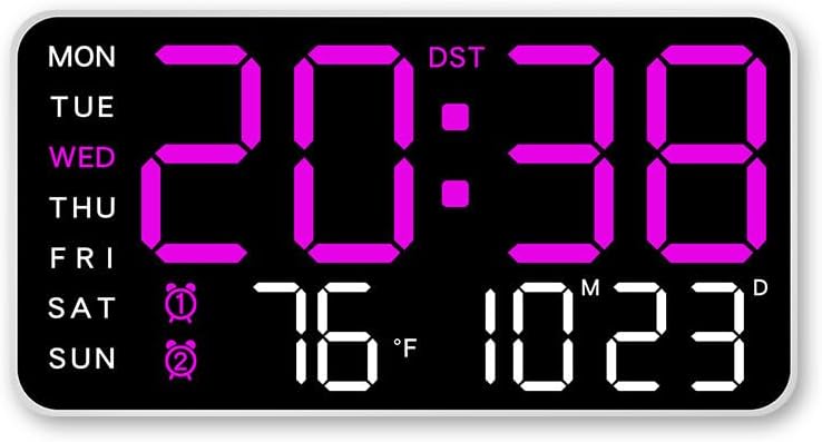 Digital Wall Clock Week Date Temperature Display Voice Control Table LED Alarm Clocks Brightness Adjustable 12/24H Clock