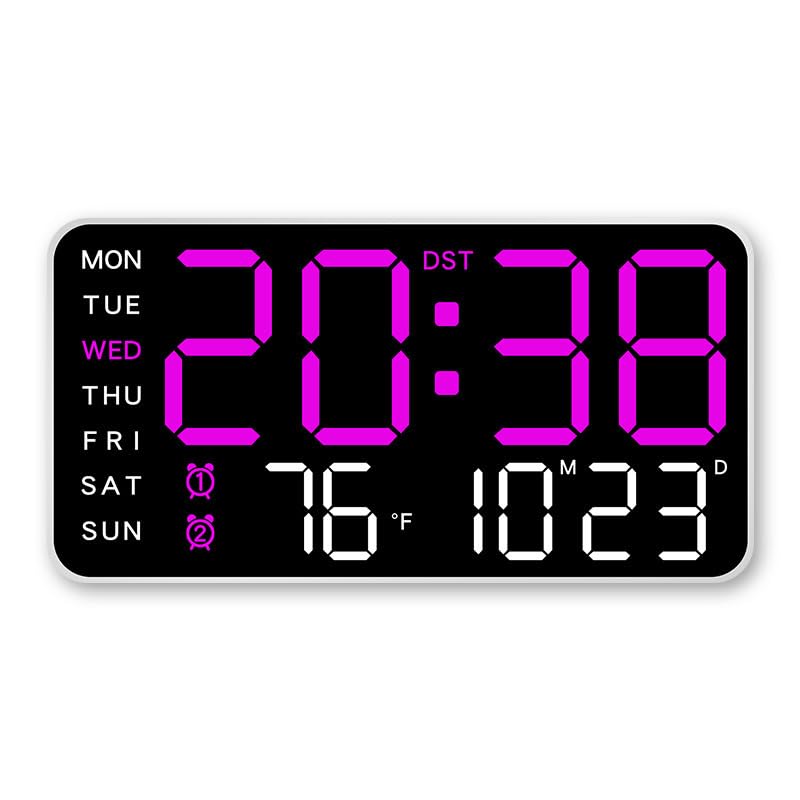 Digital Wall Clock Week Date Temperature Display Voice Control Table LED Alarm Clocks Brightness Adjustable 12/24H Clock
