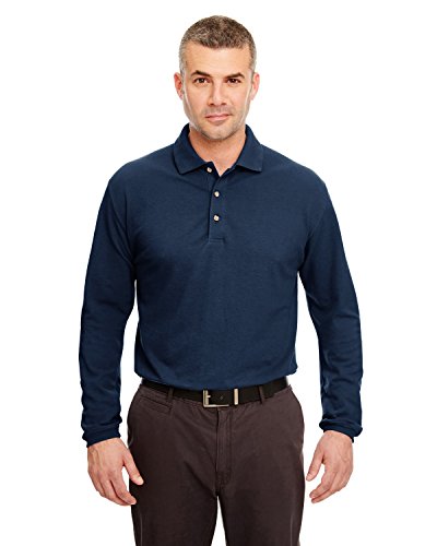 Ultraclub Adult Long-Sleeve Classic Piqué Polo L Navy #TOP14
