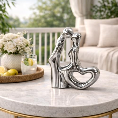 Image of Xtore Abstract Couple Heart Ceramic Sculpture with Metallic Finish for Romantic Home Decor & Gifting