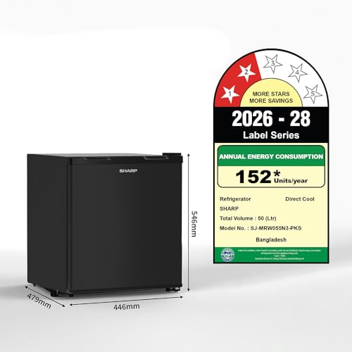 Image of SHARP 50L 2 Star Mini Direct Cool Single Door Refrigerator |Japan 7 Shield Protection|Toughened Glass shelves (Metal Black, SJ-MRW055N3-PKS)