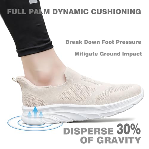 Dhinash Zapatillas Casual para Hombre Sin Cordones Calzado Deportivo Calzados para Correr en Asfalto Zapatos de Tenis Zapatillas Deportivas Zapatos de Running Beige Talla 45 - imagen 5