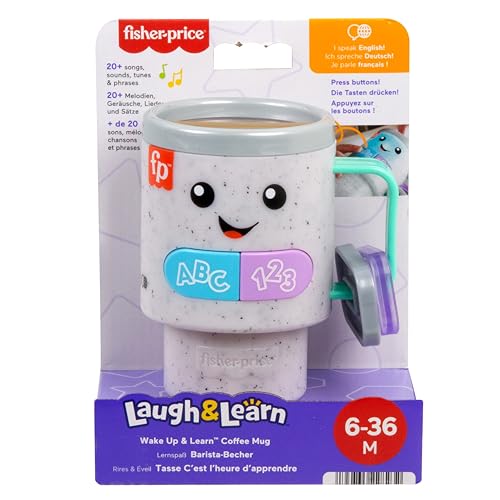Fisher-Price Lern- und Spielspaß Barista-Becher - Interaktives Babyspielzeug, 20 Melodien, Sätze, Alphabet, Zahlen und Farben Lernen, Englisch, Deutsch oder Französisch, für Babys ab 6 Monaten, HXF49