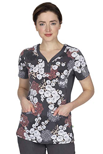 Healing Hands Purple Label Yoga Women s 2270 Jessi Y-Neck Scrub Top-Origami Floral-X-Small