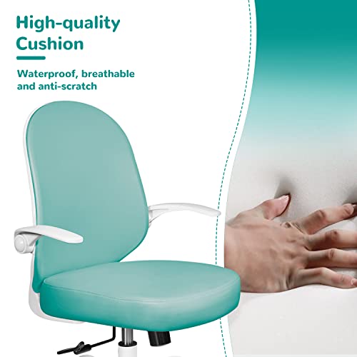 Ollega Desk Chairs With Wheels And Arms, Green Office Chair For Small Space, Ergonomic Leather Office Chair Adjustable Height And Swivel Lumbar Support, Small Desk Chair With Flip Up Armrests #TOP4