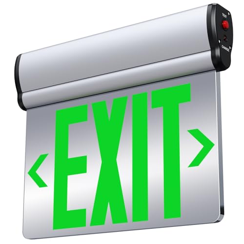 SASELUX Led Edge-Lit Exit Sign ,Brushed Aluminum Housing Double-Sided Mirrored
