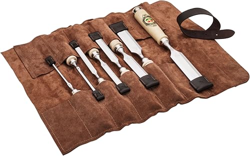 KIRSCHEN Stechbeitelsatz – Stechbeitel Set bestehend aus 8 Stechbeiteln (4, 6, 10, 12, 16, 20, 26, 30mm) und Veloursleder-Tasche, Stechbeitelset, 8-teilig 1131002