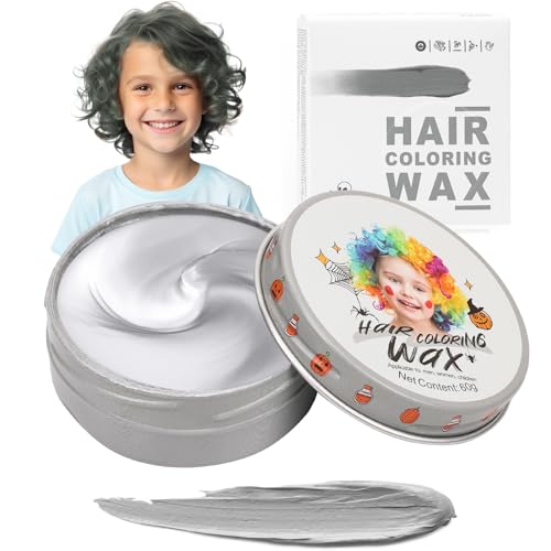 Temporary Silver Gray Hair Color Wax for Kids, Women Men Colored Hair Styling Mud, Girl Boy Teens Washable Gray Style Dye, DIY Instant Hair Coloring Gel Cream for Cosplay Halloween Children's Day