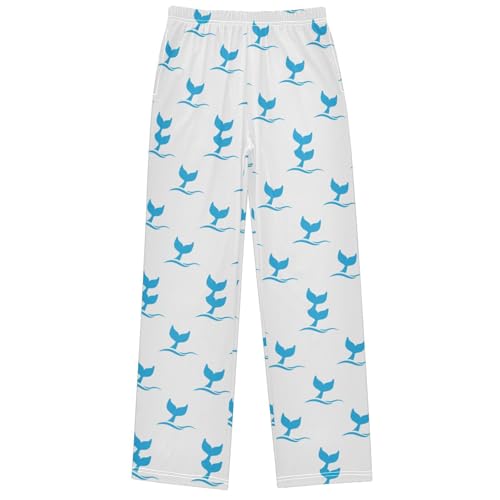 Boy's Pj Pants Blue Jumping Dolphin's Tail Lounge Bottoms Elastic Waist Kids Joggers with Pockets Size 6-14