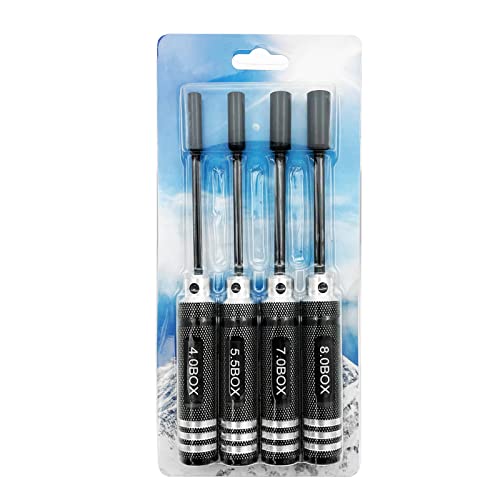 Ismosm 4Pcs Nut Driver Set Rc Tool Set Hex Nut Driver For Rc Vehicle Rc Helicopters Fpv Drones Cameras Appliances Repair 4Mm 5.5Mm 8Mm 7Mm Nut Driver (Black) #TOP6