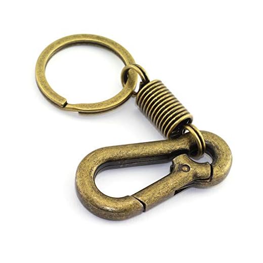 Heyous 1-Pack Retro Series Keychain Strong Metal Carabiner Shape Clip Gourd Buckle Clip Keys Holder Retractable Keyring Bronze