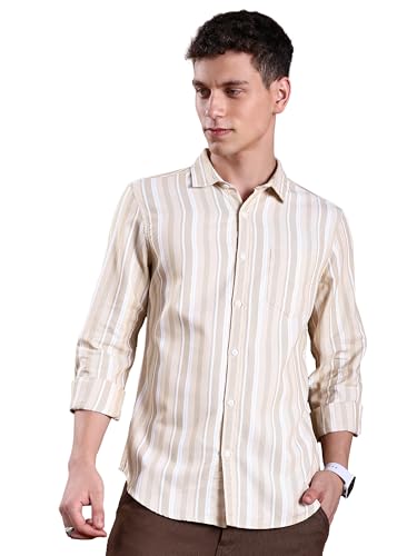 Highlander Men’s Slim Fit Striped Shirt | Full Sleeves | Everyday...