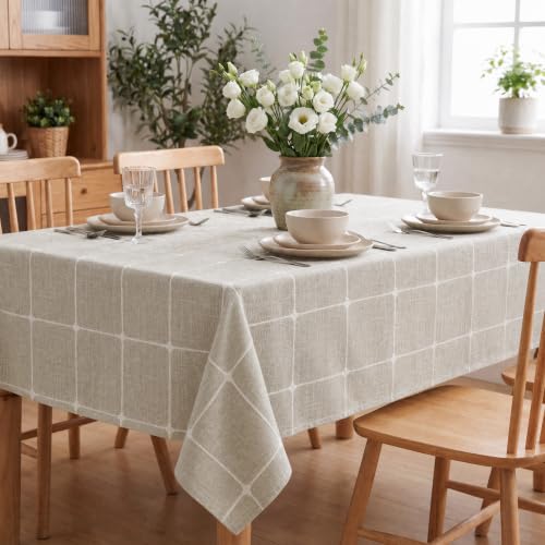 Horaldaily Farmhouse Plaid Tablecloth, Light Coffee, 60×104Inch Rectangular by Horaldaily - Used condition - Image 2