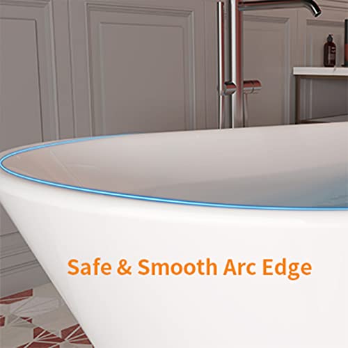 Mokleba 61" Acrylic Freestanding Bathtub, Single Slipper Free Standing Tub, Soaking Tub With Integrated Slotted Overflow, Toe-Tap Chrome Drain, Cupc Certified, Glossy White #TOP3