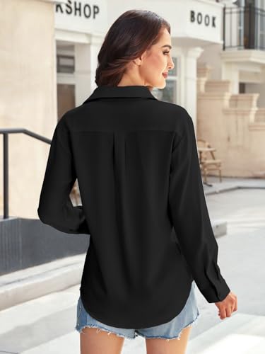 Women's Button Down Dress Shirts Long Sleeve Stretch Blouse Work Office Casual Chiffon Tops2