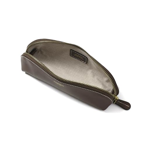 Image of Cockatoo Genuine Leather Pencil Pouch, Accessories holder, Stationery Bag, Zippered Pen Case for Work & Office (Cappuccino)