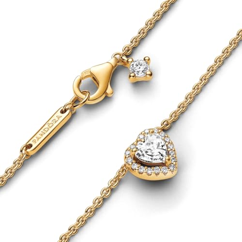 PANDORA Timeless Sparkling Heart Collier Necklace - Gift for Her Shine 14k Gold-Plated Necklace with Cubic Zirconia - With Gift Box - 17.7"4