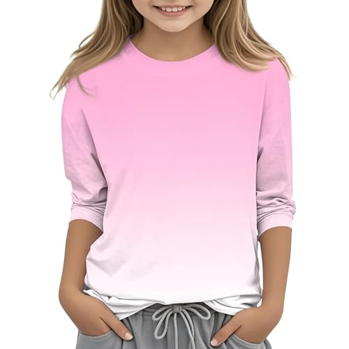 Teen Girls Floral 3/4 Length Sleeve Top Summer Crewneck Casual Athletic Blouse for Kids Soft Comfy (Pink #2, 8-9 Years)