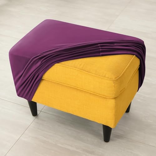 Image of HOKIPO 210 GSM Premium Velvet Stretchable Ottoman Foot Rest Stool Cover, Purple (NEW-4801-PR)