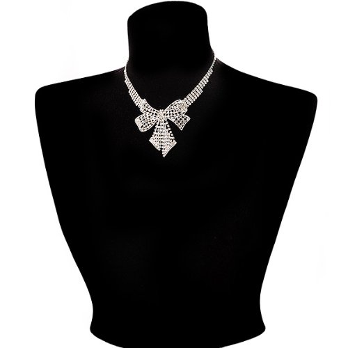 Collar de lazo de cristal y pendientes Avalaya juego de joyeria plateada brillante para bodas 7