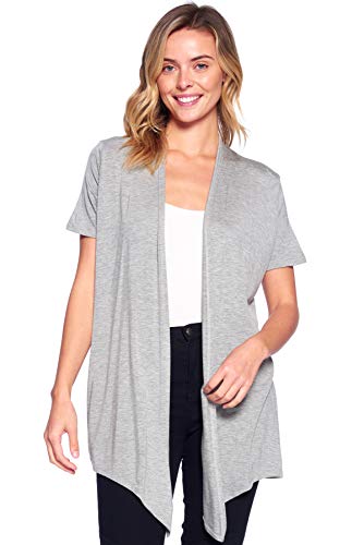 12 Ami Basic Solid Short Sleeve Open Front Cardigan Heather Grey Large