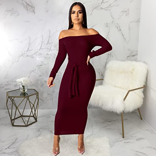 SheKiss Womens Off Shoulder Plus Size Work Business Sweater Dresses Long Sleeves Bodycon Cardigans Outfits4