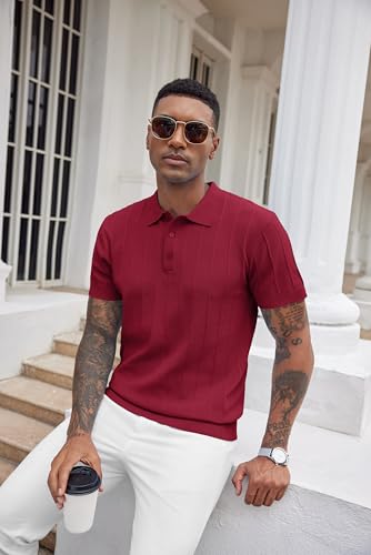 Image of COOFANDY Mens Knit Polo Shirts Short Sleeve Ribbed Textured Polo Shirt Lightweight Casual Golf Shirts Collared T Shirt