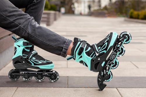2PM SPORTS Verstellbar Inliner für Kinder Mädchen Jungen, Inline Skates Rollschuhe für Damen Herren Größe 30-33 34-37 38-41 42-44 (Green M)