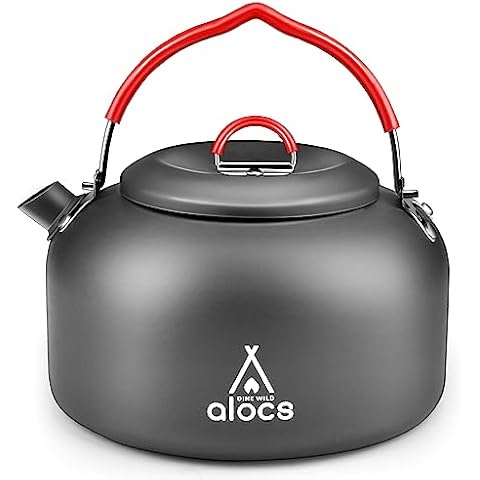 Alocs 1.4L Kettle Teapot, Portable Camping Coffee Pot, Hard-Anodized Aluminum Camping Kettle, Compact Tea Kettle for Stove Top, Outdoor, Hiking, Camping, Picnic and Traveling. Cover