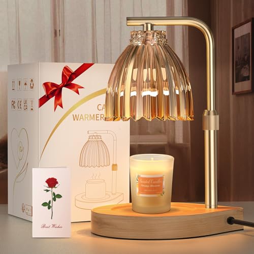 Candle Warmer, Candle Warmer Lamp with Timer & Dimmer,Candle Warmer Lamp Height Adjustable for Jar Scented Candles with 2 Bulbs for Home Decor, Birthday Christmas Gifts for Women Mom Her Friends,Amber