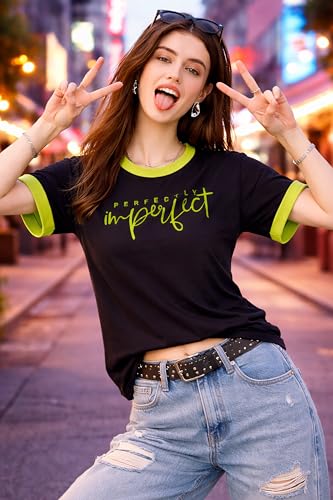 Image of London Hills Women's Drop Shoulder T-Shirt | Graphic Print Colorblock Half Sleeve Cotton T-Shirt | Casual Round Neck Top Soft Breathable Fabric | Regular Fit Stylish Tshirt