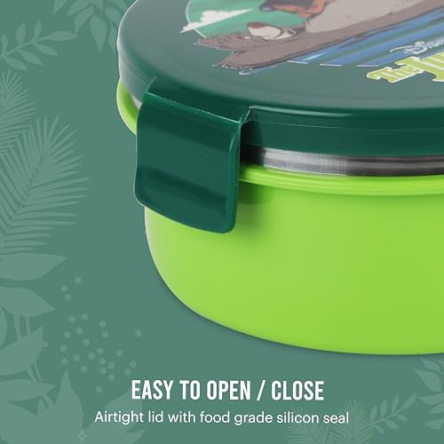 Image of CELLO Kidzbee Pluto Jungle Book Insulated Kids Lunch Box, Green | Silicone Food-Grade Seal Lid | 3D Touch & Feel Designs Tiffin | Leak Proof & Secure 4 Sided Click Locks | Ideal for School & Picnic