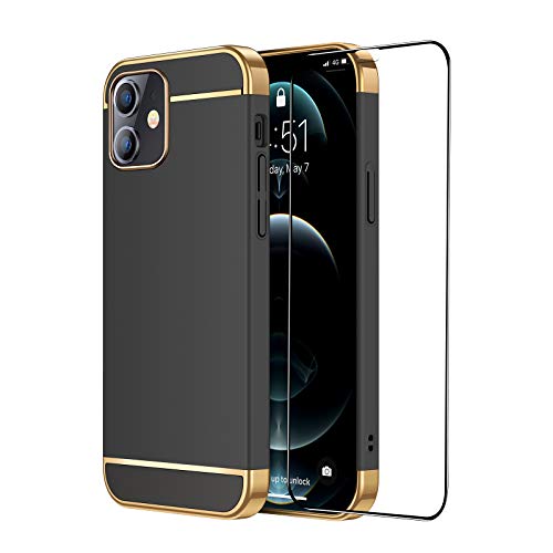 CROSYMX Slim Fit Compatible with iPhone 12 Case, Designed for iPhone 12 Pro Case with [1 x Screen Protector] Shockproof Drop Protection Hard Cover 5G (6.1 inch) 2020 - Black