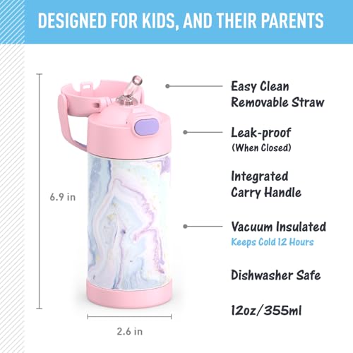 Image of THERMOS FUNTAINER Water Bottle with Straw - 12 Ounce - Kids Stainless Steel Vacuum Insulated Water Bottle with Lid, Dreamy (Pack of 6)